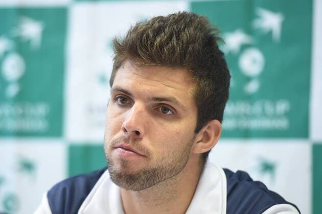 Czech tennis player Jiri Vesely attends the press conference PK Pressekonferenz prior to the Davis Cup match Czech Republic vs Israel, in Ostrava, Czech Republic, on April 3, 2018. (CTKxPhoto JaroslavxOzana) CTKPhotoP201804030436801  JAO 12