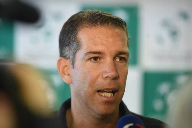 Israeli not playing tennis captain Harel Levy speaks during the press conference PK Pressekonferenz prior to the Davis Cup match Czech Republic vs Israel, in Ostrava, Czech Republic, on April 3, 2018. (CTKxPhoto JaroslavxOzana) CTKPhotoP201804030473601  JAO 20