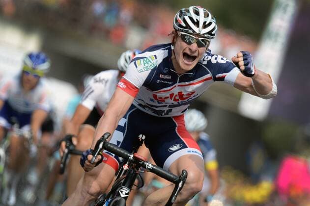- CAP D AGDE, FRANCE: German Andre Greipel of Lotto Belisol Team celebrates as he wins the 13th stage of the 99th edition of the Tour de France cycling race, 215km from Saint-Paul-Trois-Chateaux to Cap d Agde, France, Saturday 14 July 2012. YORICKxJANSENS  x36574534x