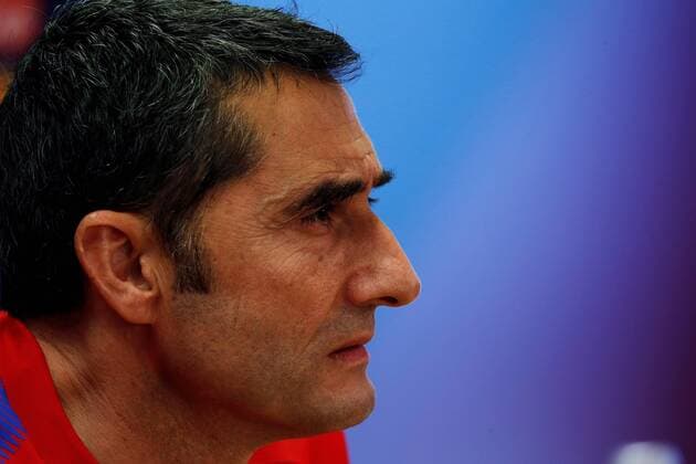 FC Barcelona Barca s head coach, Ernesto Valverde, attends a press conference PK Pressekonferenz after a team training session at Joan Gamper facilities in Barcelona, Catalonia, Spain, 03 April 2018. FC Barcelona will face AS Roma in the UEFA Champions League quarter final first leg soccer match held at Camp Nou, Barcelona, Spain 04 April 2018. Ernesto Valverde press conference !ACHTUNG: NUR REDAKTIONELLE NUTZUNG!  Copyright: xAlejandroxGarciax GRAF5166 20180403-636583718907868975