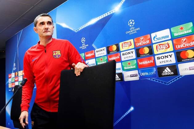 FC Barcelona Barca s head coach, Ernesto Valverde, attends a press conference PK Pressekonferenz after a team training session at Joan Gamper facilities in Barcelona, Catalonia, Spain, 03 April 2018. FC Barcelona will face AS Roma in the UEFA Champions League quarter final first leg soccer match held at Camp Nou, Barcelona, Spain 04 April 2018. Ernesto Valverde press conference !ACHTUNG: NUR REDAKTIONELLE NUTZUNG!  Copyright: xAlejandroxGarciax GRAF5171 20180403-636583719541000865