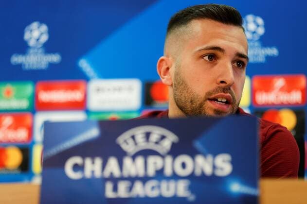 FC Barcelona Barca s defender Jordi Alba attends a press conference PK Pressekonferenz after a team training session at Joan Gamper facilities in Barcelona, Catalonia, Spain, 03 April 2018. FC Barcelona will face AS Roma in the UEFA Champions League quarter final first leg soccer match held at Camp Nou, Barcelona, Spain 04 April 2018. Ernesto Valverde press conference !ACHTUNG: NUR REDAKTIONELLE NUTZUNG!  Copyright: xAlejandroxGarciax GRAF5174 20180403-636583720759451920