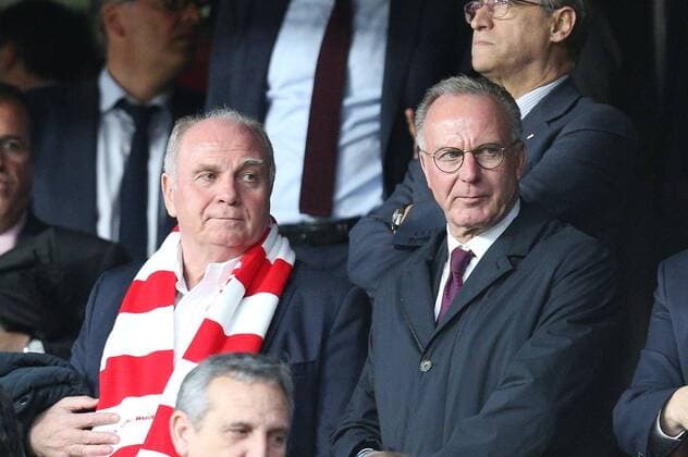 l r President Uli Hoeness FC Bayern Muenchen and Chairman Karl Heinz Rummenigge FC Bayern Muenchen FC Sevilla vs Bayern Munich Muenchen Quarter-Finals Champions League 03 04 2018 Sevilla Sevilla Spain Copyright: xkolbert-press ChristianxKolbertx