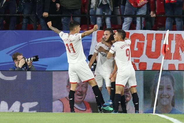 1-0 Joaquin Correa 11 Sevilla FC Wissam Ben Yedder 9 Sevilla FC Sevilla FC Bayern Muenchen Football Quarter-Finals Champions League 03 04 2018 Sevilla Sevilla Spain Copyright: xkolbert-press ChristianxKolbertx
