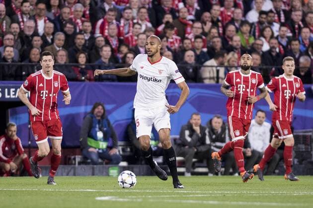 April 3, 2018 - Seville, Spain - STEVEN N ZONZI of Sevilla (C ) in action during the UEFA Champions League Quarter-finals (first leg) match between Sevilla FC and FC Bayern Munchen at Estadio Ramon Sanchez Pizjuan Soccer 2018 - Sevilla FC vs FC Bayern Munchen - ZUMAa142 20180403_zap_a142_004 Copyright: xDanielxGonzalezxAcunax