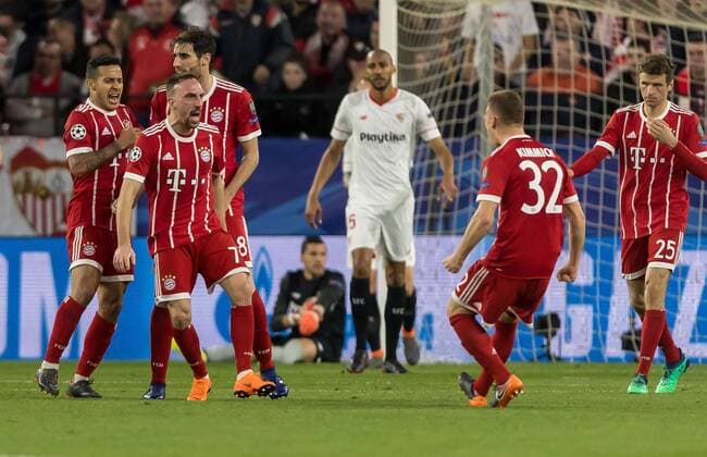 Spain Sevilla 03 04 2018 UEFA Champions League 2017 18 Season Quarter finals First leg Sevilla FC Bayern Muenchen Bayern celebrate their 1