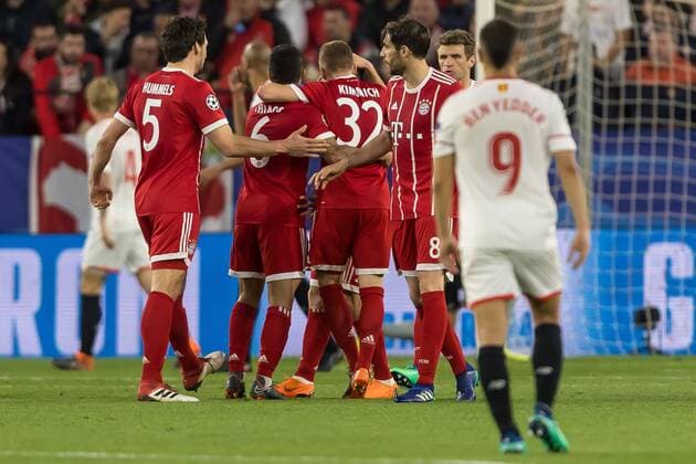 Spain Sevilla 03 04 2018 UEFA Champions League 2017 18 Season Quarter finals First leg Sevilla FC Bayern Muenchen Bayern celebrate their 1