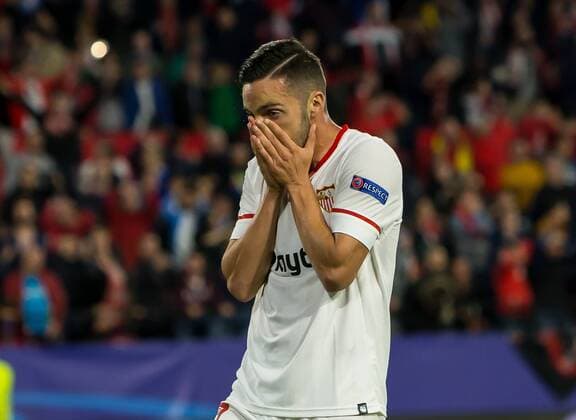 Spain Sevilla 03 04 2018 UEFA Champions League 2017 18 Season Quarter finals First leg Sevilla FC Bayern Munich Pablo Sarabia FCS gestures gestures DeFodi048