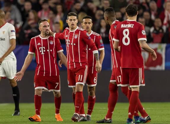 Spain Sevilla 03 04 2018 UEFA Champions League 2017 18 Season Quarter finals First leg Sevilla FC Bayern Muenchen Bayern celebrate their 1