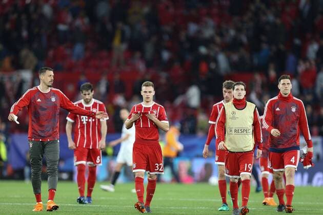 Final cheering Sandro Wagner 2 Bayern Munich Joshua Kimmich 32 Bayern Munich Sebastian Rudy 19 Bayern Munich Niklas Suele 4 Bayern Munich Muenchen FC Sevilla vs Bayern Munich Muenchen Quarter-Finals Champions League 03 04 2018 Sevilla Sevilla Spain Copyright: xkolbert-press ChristianxKolbertx