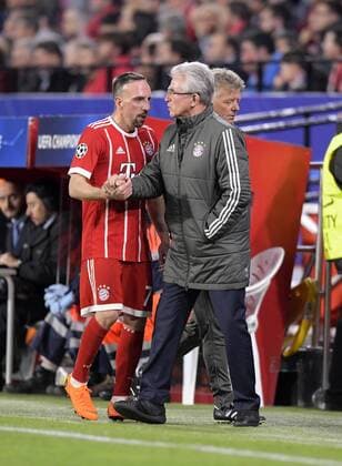 03 04 2018 Football UEFA Champions League 2017 2018 Quarter Finals FC Sevilla FC Bayern Munich at the Ramon Sanchez Pizjuan Sevilla Spain Coach Jupp Heynckes re FC Bayern Munich will be replacing Franck Ribery FC Bayern Munich