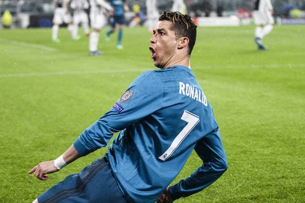 Themen der Woche - SPORT Bilder des Tages - SPORT April 3, 2018 - Turin, Italy - Real Madrid forward Cristiano Ronaldo (7) celebrates after scoring his goal during the Uefa Champions League Round of 16 football match JUVENTUS - REAL MADRID on 03 04 2018 at the Allianz Stadium in Turin, Italy. Juventus v Real Madrid - UEFA Champions League Quarter Final Leg One  - ZUMAn230 20180403_zaa_n230_428 Copyright: xMatteoxBottanellix