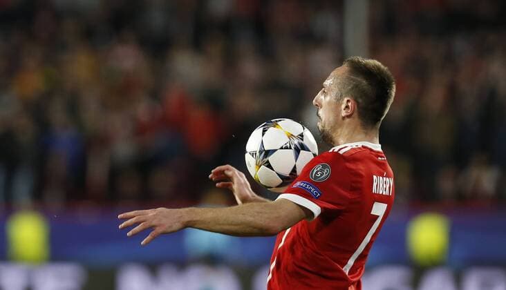 Partido de ida de cuartos de final de la Liga de Campeones entre la Sevilla y el Bayern. En la imagen, Ribery. Champions League quarterfinals first leg match between Sevilla and Bayern. In this picture, Ribery. 