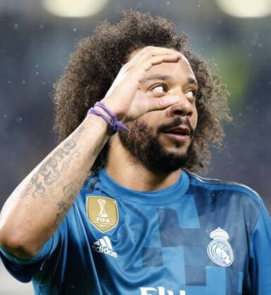 Partido de ida de cuartos de final de la Liga de Campeones entre la Juventus y el Real Madrid. En la imagen, celebracion de Marcelo tras marcar. Champions League quarterfinals first leg match between Juventus and Real Madrid. In this picture, Marcelo celebrates after scoring. 