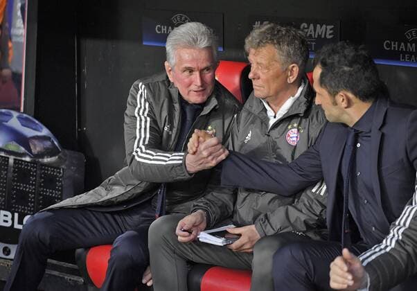 03 04 2018 Football UEFA Champions League 2017 2018 Quarter Finals FC Sevilla FC Bayern Munich at Ramon Sanchez Pizjuan Sevilla Spain v left Coach Jupp Heynckes FC Bayern Munich Coach Peter Hermann FC Bayern Munich Sporting Director Hasan Salihamidzic Bayern Munich