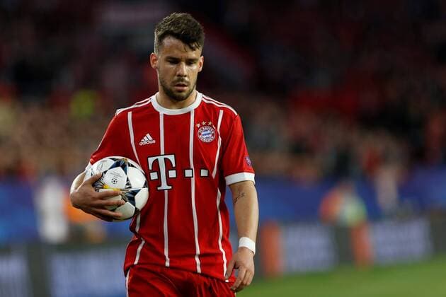 UEFA Champions League Sevilla FC vs FC Bayern Seville, 4th April: Juan Bernat of FC Bayern Munchen during the 2017 2018 UEFA Champions League quarters final first leg match between Sevilla FC and FC Bayern Munchen at Estadio Ramon Sanchez Pizjuan on April 3, 2018 in Seville, Spain. Sevilla Sevilla Spain Estadio Ramon Sanchez-Pizjuan  AntonioxPozo UkkoxImages PacificxPress