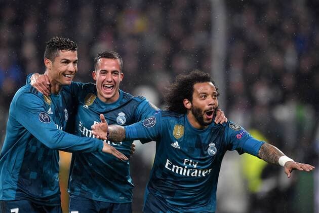 Esultanza Marcelo Real Madrid. Goal celebration with Cristiano Ronaldo and Lucas Vazquez Torino 03-04-2018 Stadium Champions League 2017 2018 Round of 8 Juventus - Real Madrid Foto Andrea Staccioli Insidefoto andreaxstaccioli