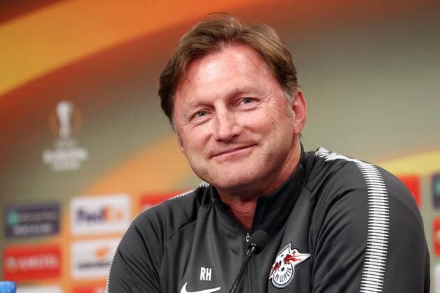 RB Leipzig PK Euro League Leipzig 04 04 2018 Red Bull Arena Soccer UEFA Euro League PK on the eve of the quarter-finals RB Leipzig vs. Olympique de Marseille Picture Coach Ralph Hasenhüttl Hasenhuettl RB Leipzig