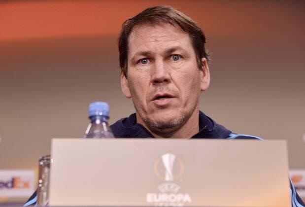 Football Europa League 2017 18 Press Conference before RB Leipzig Olympique Marseille 04 04 2018 Game on 05 04 2018 Marseille Coach Rudi Garcia Leipzig Saxony Germany