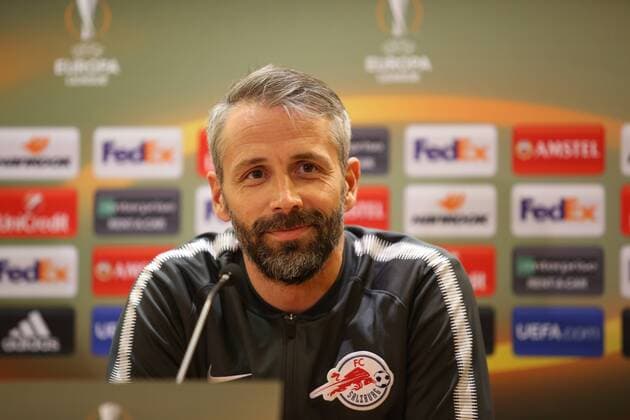 SOCCER - EL, Lazio vs RBS ROME,ITALY,04.APR.18 - SOCCER - UEFA Europa League, quarterfinal, SS Lazio vs Red Bull Salzburg, press conference PK Pressekonferenz RBS. Image shows head coach Marco Rose (RBS). GEPAxpictures xMathiasxMandl