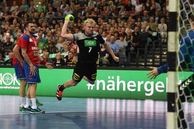 Handball Mens International in Leipzig Season 2017 18 Germany Serbia Bogdan Radivojevic No. 14 Serbia Patrick Wiencek No. 7 Germany TW Vladimir Cupara No. 76 Serbia 04 04 18 Copyright: xMichaelxHundtx xMatthiasxKochx