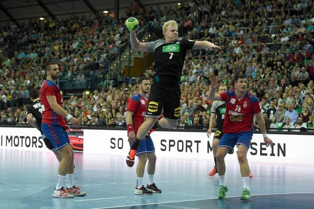Handball Mens International in Leipzig Season 2017 18 Germany Serbia Stevan Sretenovic Nr 41 Serbia Patrick Wiencek Nr 7 Germany Nemanja Zelenovic Nr 25 Serbia 04 04 18 Copyright: xMichaelxHundtx xMatthiasxKochx