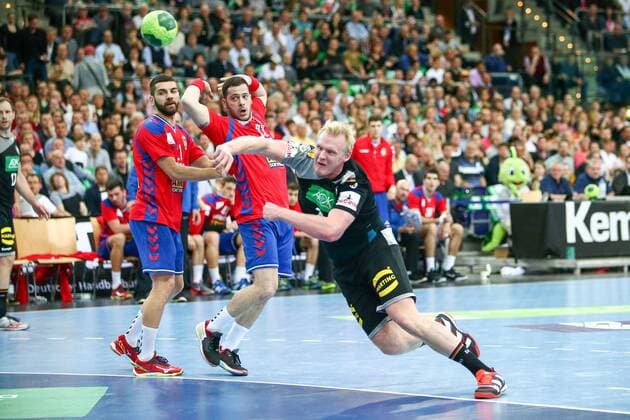 Germany Serbia Handball Leipzig 04 04 2018 Arena Leipzig Handball Internationals Men Germany Serbia Picture v l Vanja IliÄ ‡ 21 Serbia Mladen Krsmancic 22 Serbia and Patrick Wiencek 7 Germany