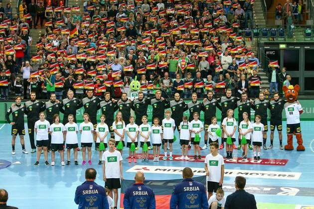 Germany Serbia Handball Leipzig 04 04 2018 Arena Leipzig Handball Internationals Men Germany Serbia In the picture the German team before the game