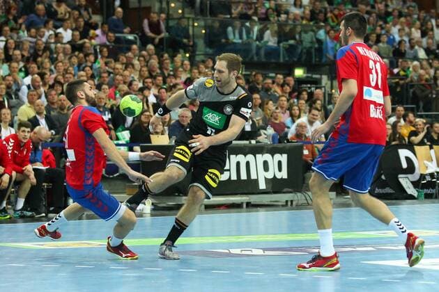 Handball Germany vs Serbia Leipzig 2018 Handball Laenspiel der Maenner Germany Germany vs Serbia Serbia on 04 04 2018 in the Arena Leipzig Germany Pictured xjkx