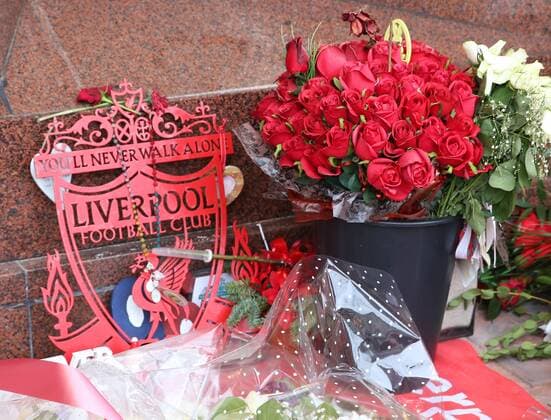 4th April 2018, Anfield, Liverpool, England; UEFA Champions League football, quarter final 1st leg, Liverpool versus Manchester City; a floral tribute at the Hillsborough Memorial before the match  ActionPlus12008327