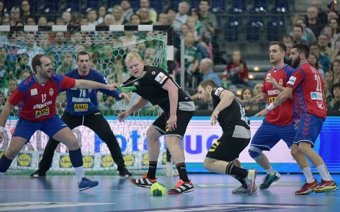 Zivan Pesic SRB 13 Patrick Wiencek GER 7 Steffen Weinhold GER 17 Stefan Vujic SRB 7 Vanja Ilic SRB 21 l r Germany GER vs Serbia SRB Handball Laenderpiel EHF Test Match 04 04 2018 Leipzig Copyright: xEIBNER ChristianxModlax EP_CMA
