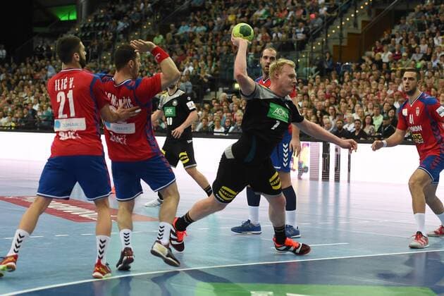 Handball Mens International in Leipzig Season 2017 18 Germany Serbia Vanja Ilic Nr 21 Serbia Mladen Krsmancic Nr 22 Serbia Patrick Wiencek Nr 7 Germany 04 04 18 Copyright: xMichaelxHundtx xMatthiasxKochx