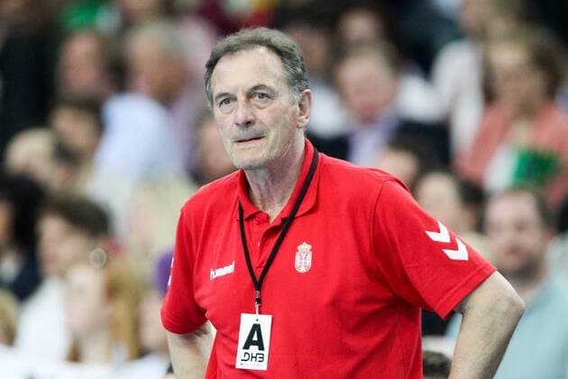 Germany Serbia Handball Leipzig 04 04 2018 Arena Leipzig Handball Internationals Match Germany Germany Serbia 26 19 12 7 Pictured coach Ljubomir ObradoviÄ ‡ Serbia