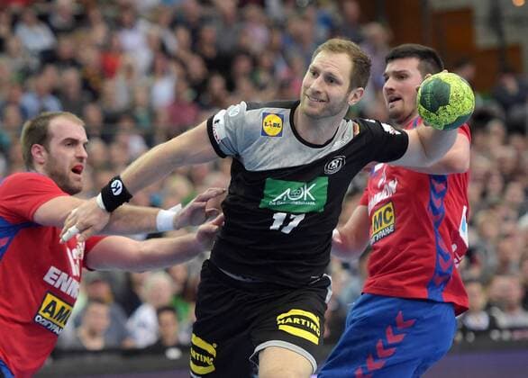 Zivan Pesic SRB 13 and Drasko Nenadic SRB 31 against Steffen Weinhold GER 17 at the match Germany GER vs Serbia SRB Handball Laenderspiel EHF Testspiel 04 04 2018 Leipzig Copyright: xEIBNER ChristianxModlax EP_CMA