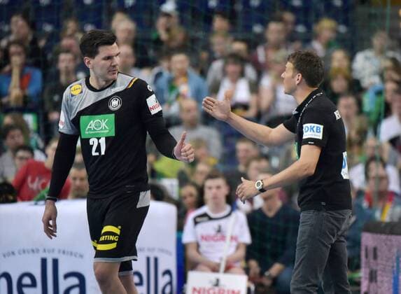 Erik Schmidt GER 21 and DHB national coach Christian Prokop at the game Germany GER vs Serbia SRB Handball Laenderpiel EHF Testspiel 04 04 2018 Leipzig Copyright: xEIBNER ChristianxModlax EP_CMA