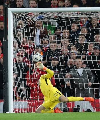 4th April 2018, Anfield, Liverpool, England; UEFA Champions League football, quarter final 1st leg, Liverpool versus Manchester City; Ederson of Manchester City is unable to stop the shot of Alex Oxlade-Chamberlain of Liverpool as Liverpool take a 2-0 lead  ActionPlus12008363
