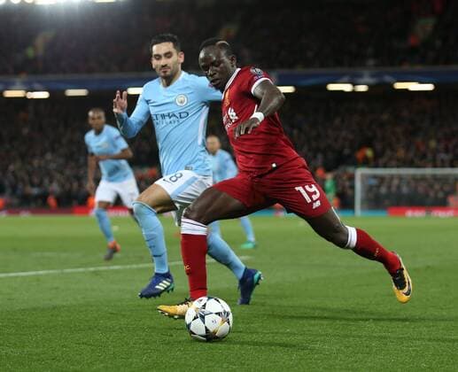 Sadio Mane of Liverpool crosses the ball during the Champions League Quarter Final 1st Leg, match at Anfield Stadium, Liverpool. Picture date: 4th April 2018. Picture credit should read: Simon Bellis Sportimage EDITORIAL USE ONLY. No use with unauthorised audio, video, data, fixture lists, club league logos or live services. Online in-match use limited to 120 images, no video emulation. No use in betting, games or single club league player publications.