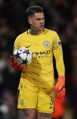 Ederson of Manchester City dejected during the Champions League Quarter Final 1st Leg, match at Anfield Stadium, Liverpool. Picture date: 4th April 2018. Picture credit should read: Simon Bellis Sportimage EDITORIAL USE ONLY. No use with unauthorised audio, video, data, fixture lists, club league logos or live services. Online in-match use limited to 120 images, no video emulation. No use in betting, games or single club league player publications.