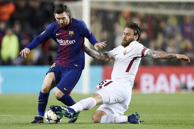 Db Barcellona (Spagna) 04 04 2018 - Champions League Barcellona-Roma foto Daniele Buffa Image nella foto: Lionel Messi-Daniele De Rossi 