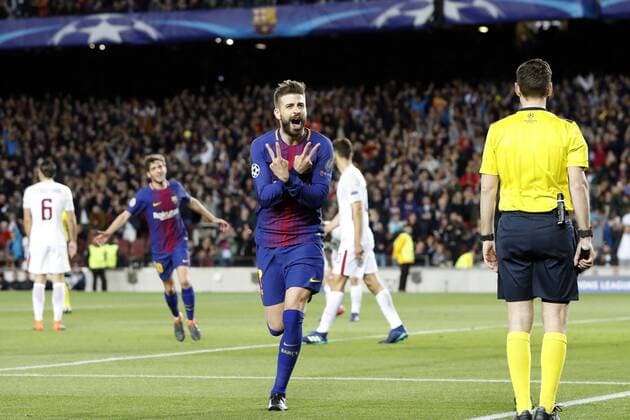 Gerard Pique of FC Barcelona Barca during the UEFA Champions League quarter final match between FC Barcelona and AS Roma at the Camp Nou stadium on April 04, 2018 in Barcelona, Spain. UEFA Champions League 2017 2018 xVIxVIxImagesx xMauricexvanxSteenxIVx 10542992