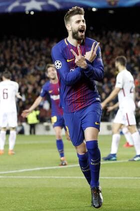 Gerard Pique of FC Barcelona Barca during the UEFA Champions League quarter final match between FC Barcelona and AS Roma at the Camp Nou stadium on April 04, 2018 in Barcelona, Spain. UEFA Champions League 2017 2018 xVIxVIxImagesx xMauricexvanxSteenxIVx 10543135