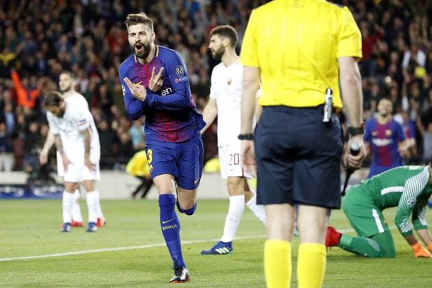 Gerard Pique of FC Barcelona Barca during the UEFA Champions League quarter final match between FC Barcelona and AS Roma at the Camp Nou stadium on April 04, 2018 in Barcelona, Spain. UEFA Champions League 2017 2018 xVIxVIxImagesx xMauricexvanxSteenxIVx 10543141