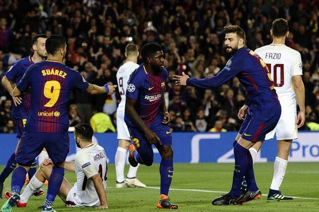 Db Barcellona (Spagna) 04 04 2018 - Champions League Barcellona-Roma foto Daniele Buffa Image nella foto: esultanza gol Samuel Umtiti 