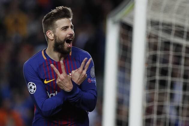 April 4, 2018 - Barcelona, Catalonia, Spain - April 4, 2018 - Barcelona, Spain - Uefa Champions League Quarter final first leg, FC Barcelona Barca v AS Roma: Gerard Pique of FC Barcelona celebrates the 3-0. Uefa Champions League Quarter final first leg, FC Barcelona v Chelsea CF.Apr 4th - ZUMAa178 20180404_zap_a178_008 Copyright: xMarcxDominguezx