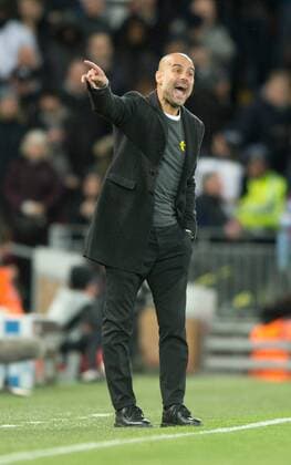 Liverpool v Manchester City UEFA Champions League Quarter Final Manchester City manager Pep Guardiola instructs his players during the UEFA Champions League Quarter Final match at Anfield, Liverpool Content Not Available For UK Newspapers Copyright: xRussellxHartx FIL-11605-0019