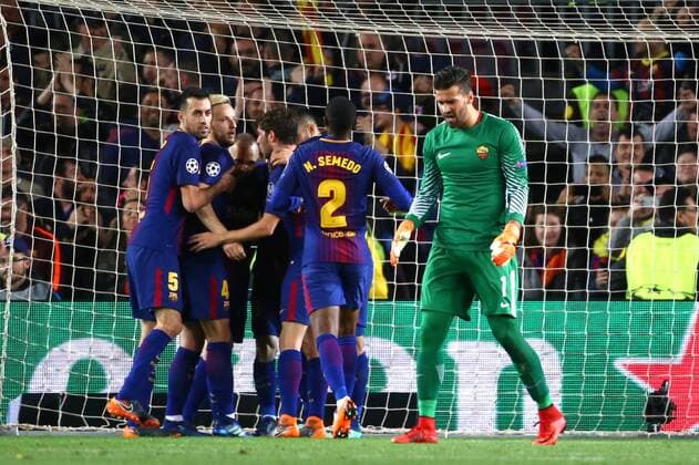 Delusione dejection Allison esultanza Barcellona celebration Barcellona 04 04 2018 Stadio Camp Nou Barcellona - Roma Champions League 2017 2018 Foto Gino Mancini Insidefoto GinoxMancini