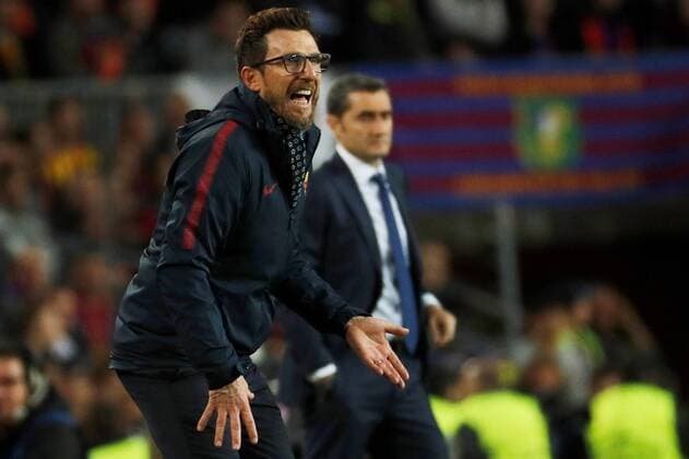 Roma s coach Eusebio Di Francesco during the UEFA Champions League quarter-final first leg match between FC Barcelona Barca and AS Roma at the Camp Nou stadium in Barcelona, Spain, 04 April 2018. FC Barcelona vs. AS Roma !ACHTUNG: NUR REDAKTIONELLE NUTZUNG!  Copyright: xAlejandroxGarciax BCN19 20180404-636584785670505687