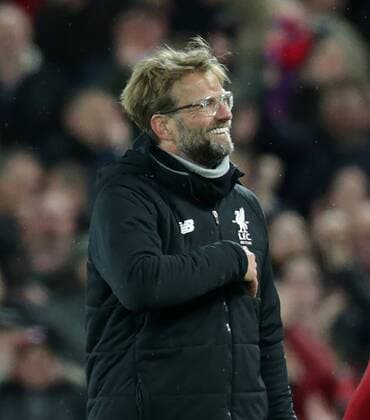 4th April 2018, Anfield, Liverpool, England; UEFA Champions League football, quarter final 1st leg, Liverpool versus Manchester City; Liverpool manager salutes the fans in the main stand at the final whistle  ActionPlus12008439