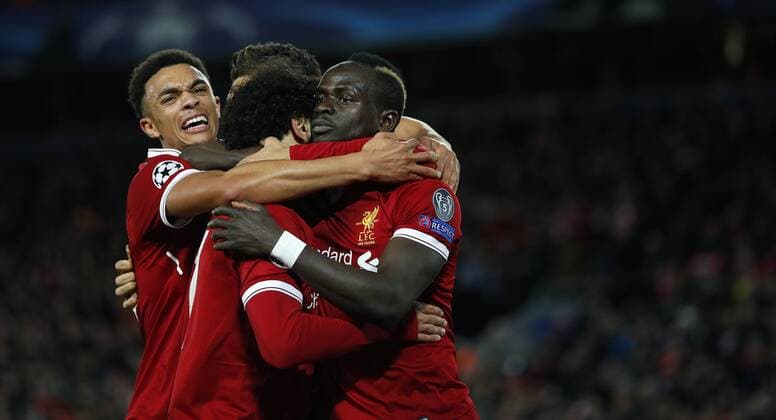 Themen der Woche - SPORT Bilder des Tages - SPORT Football - 2017 2018 UEFA Champions League - Quarter-Final, First Leg: Liverpool vs. Manchester City Sadio Mane of Liverpool celebrates scoring the third goal at Anfield. COLORSPORT LYNNE CAMERON 