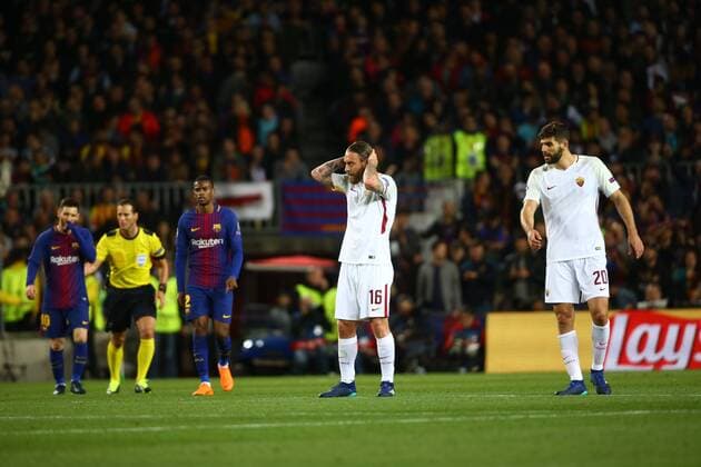 DANIELE DE ROSSI FEDERICO FAZIO DELUSIONE DEJECTION Barcellona 04 04 2018 Stadio Camp Nou Barcellona - Roma Champions League 2017 2018 Foto Gino Mancini Insidefoto GinoxMancini